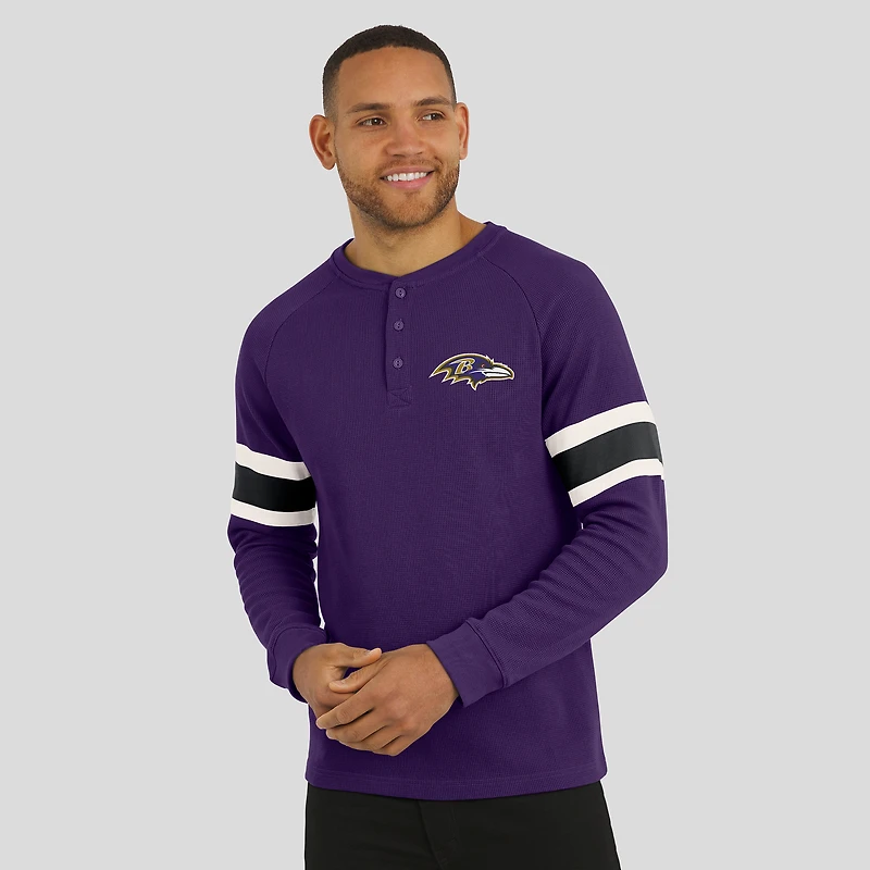 T-shirt Henley violet à manches longues et col raglan gaufré pour homme de la collection Darius Rucker par Fanatics des Baltimore Ravens