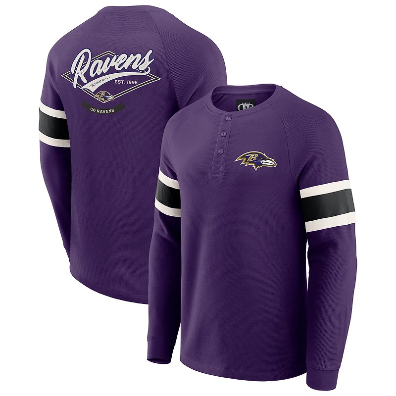 T-shirt Henley violet à manches longues et col raglan gaufré pour homme de la collection Darius Rucker par Fanatics des Baltimore Ravens