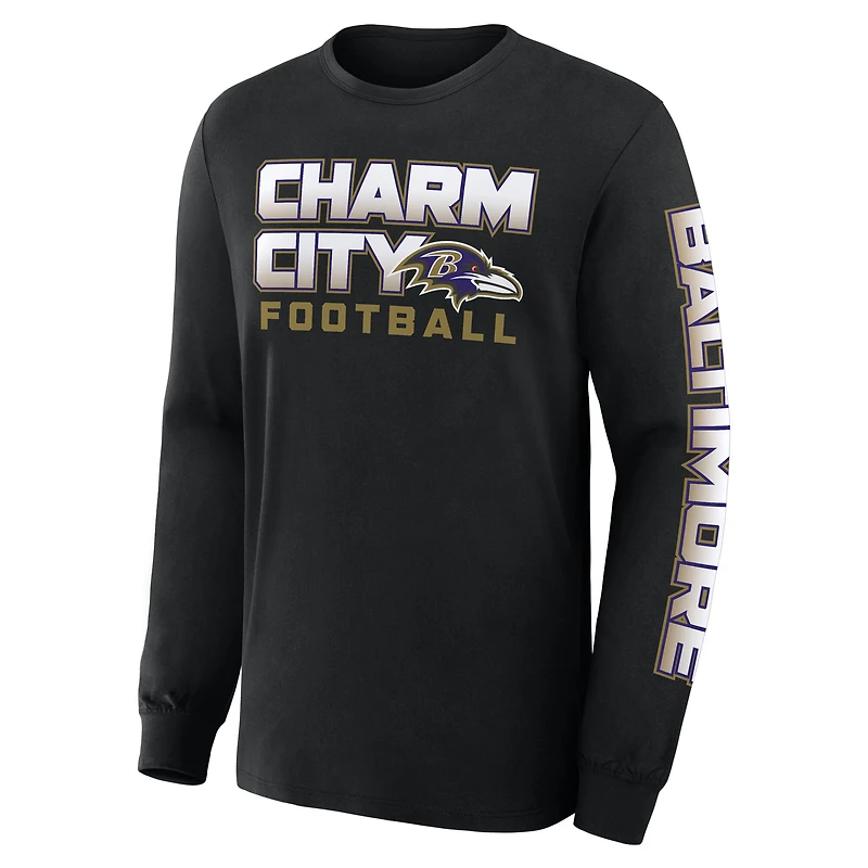 T-shirt à manches longues Fanatics pour homme, noir, avec inscription « Hometown Sweep Legacy » des Baltimore Ravens