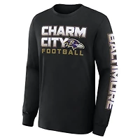 T-shirt à manches longues Fanatics pour homme, noir, avec inscription « Hometown Sweep Legacy » des Baltimore Ravens