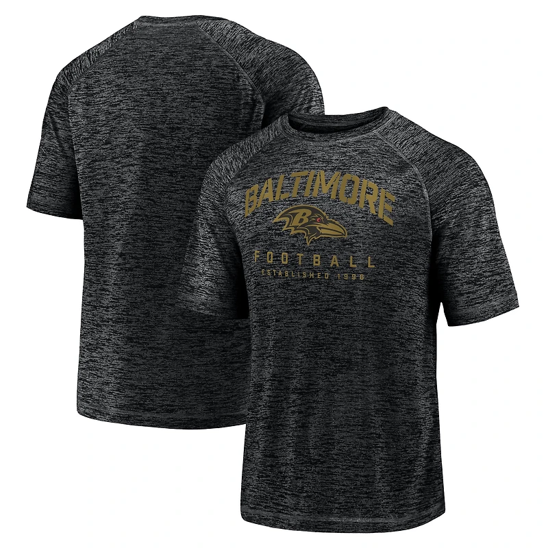 T-shirt noir à teinture spatiale raglan Fanatics pour hommes Ravens de Baltimore Shade Battle Ready