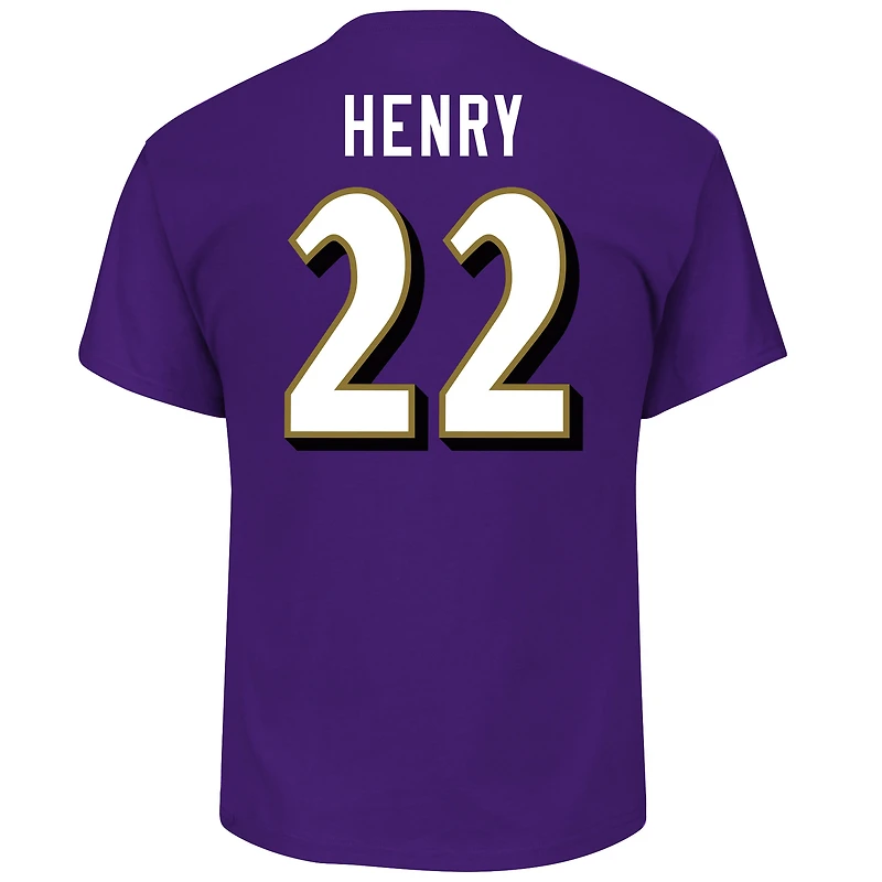 T-shirt Fanatics pour homme, violet, Derrick Henry, Baltimore Ravens, grandes tailles, avec nom et numéro du joueur