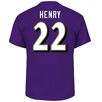 T-shirt Fanatics pour homme, violet, Derrick Henry, Baltimore Ravens, grandes tailles, avec nom et numéro du joueur