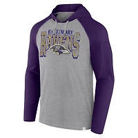 T-shirt à capuche manches longues Fanatics pour hommes, gris/violet, Baltimore Ravens Under Center