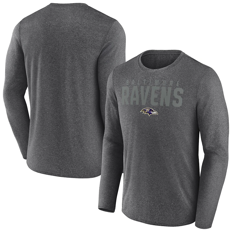 T-shirt à manches longues latéral Blackout pour homme Fanatics Heather Charcoal Baltimore Ravens
