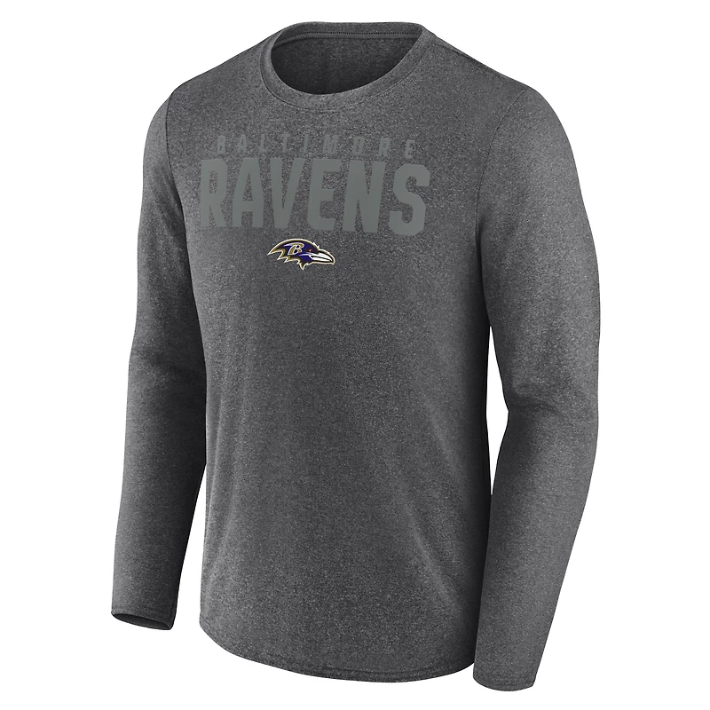 T-shirt à manches longues latéral Blackout pour homme Fanatics Heather Charcoal Baltimore Ravens
