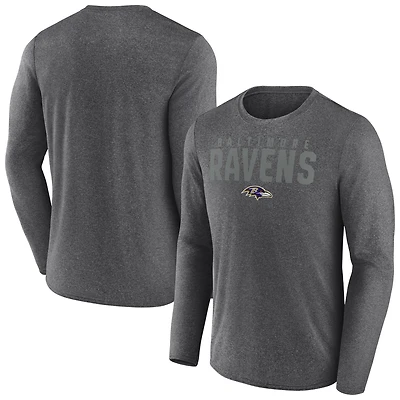 T-shirt à manches longues latéral Blackout pour homme Fanatics Heather Charcoal Baltimore Ravens