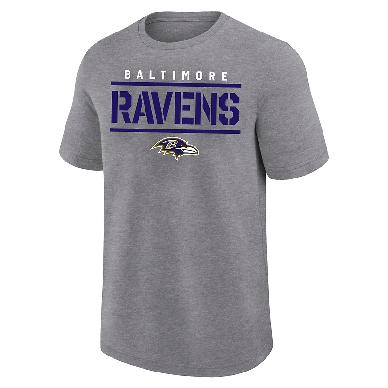 T-shirt Fanatics pour homme, gris chiné, grand format, des Ravens de Baltimore