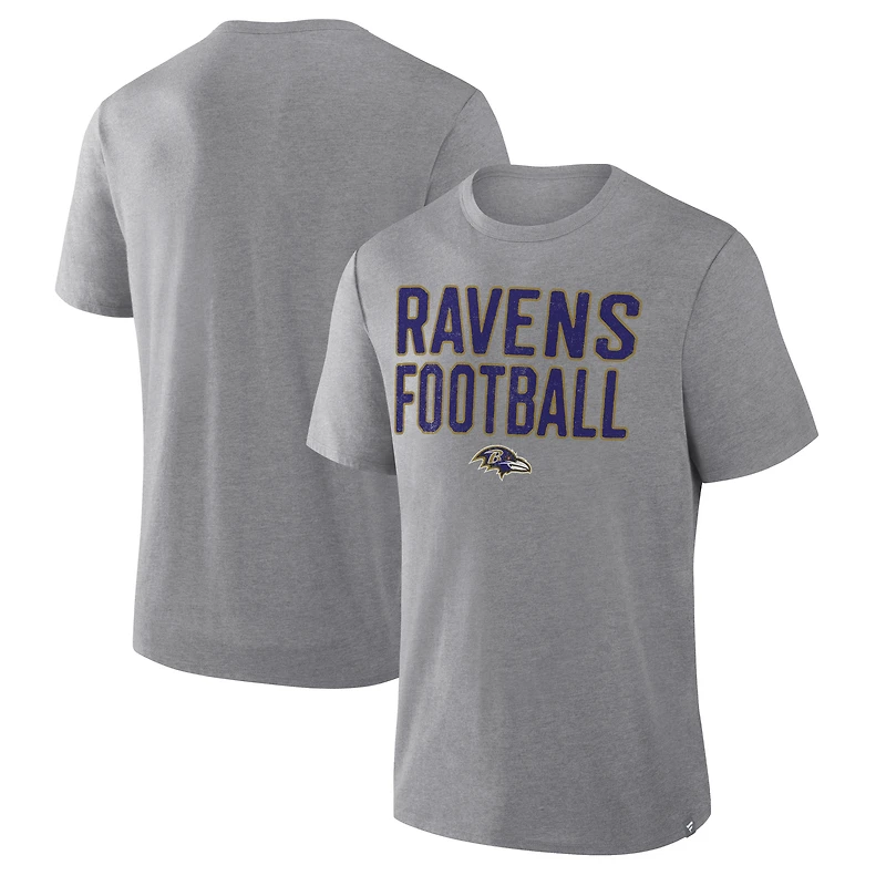 Men's Fanatics Heather Gray Baltimore Ravens First Down Tribute Tri-Blend T-Shirt