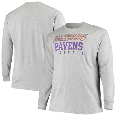 Men's Fanatics Heathered Gray Baltimore Ravens Big & Tall Practice Long Sleeve T-Shirt