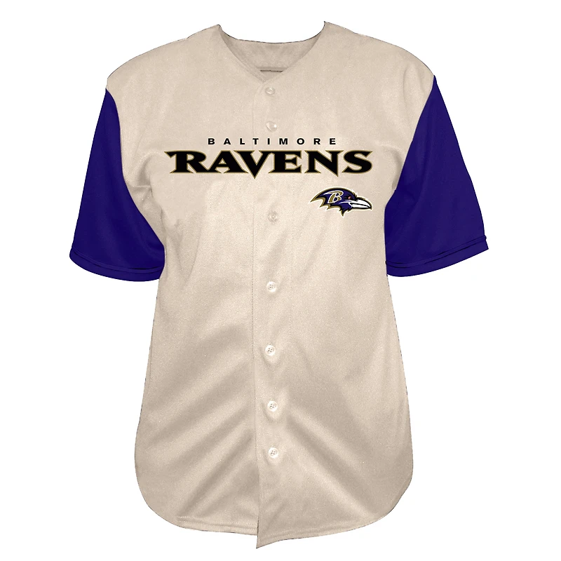 Men's Fanatics Lamar Jackson Cream Baltimore Ravens Big & Tall Baseball Button-Up Shirt
