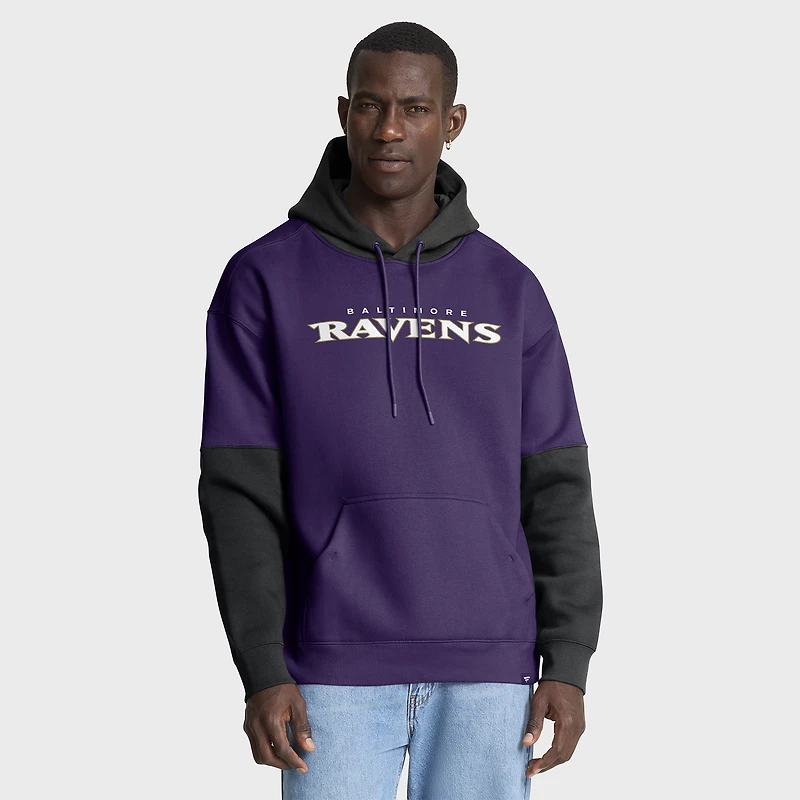 Sweat à capuche Fanatics violet/noir pour homme avec logo casque des Baltimore Ravens