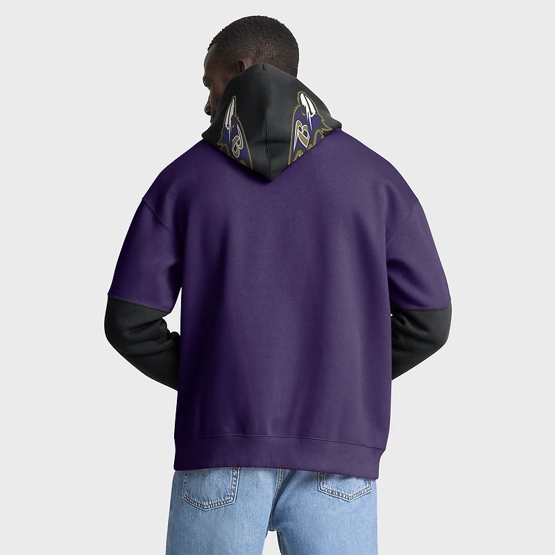 Sweat à capuche Fanatics violet/noir pour homme avec logo casque des Baltimore Ravens