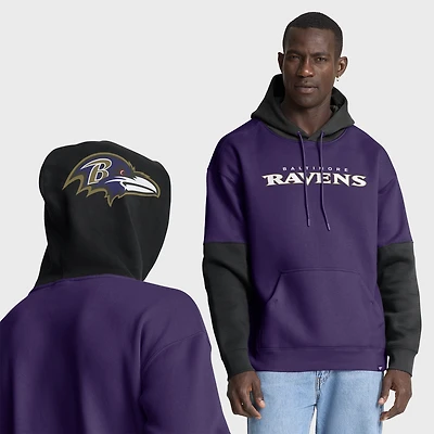 Sweat à capuche Fanatics violet/noir pour homme avec logo casque des Baltimore Ravens