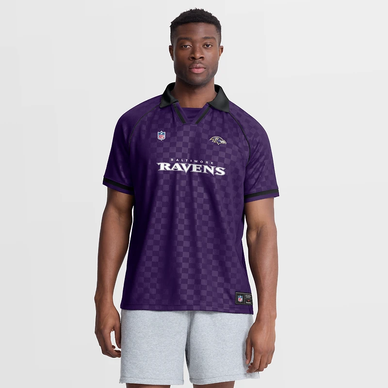 Polo raglan à col en V pour homme Fanatics violet/noir Baltimore Ravens Homerun