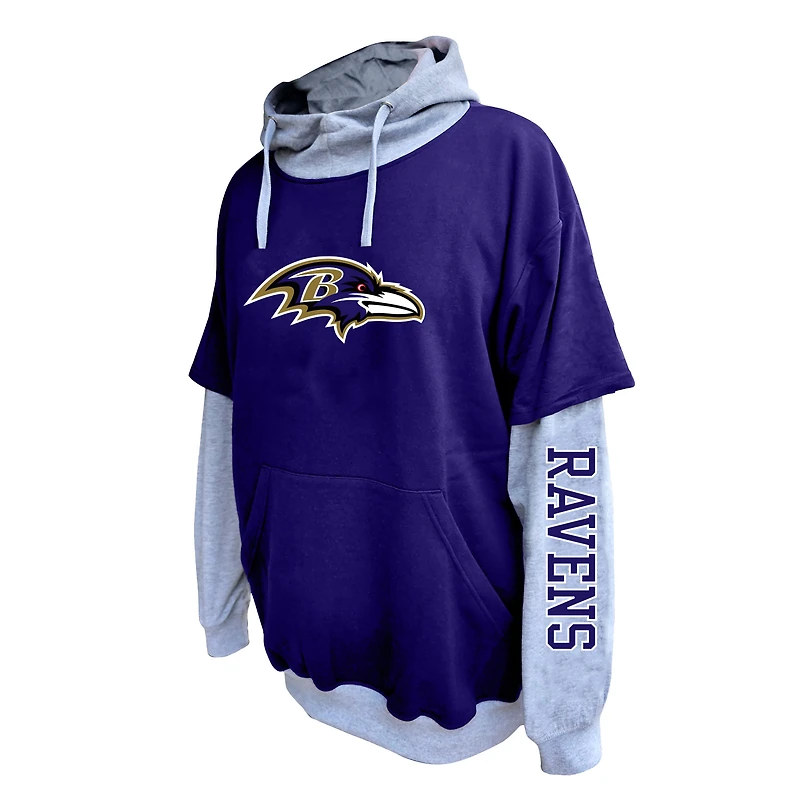 Sweat à capuche Fanatics violet/gris chiné pour homme des Ravens de Baltimore, taille grande et