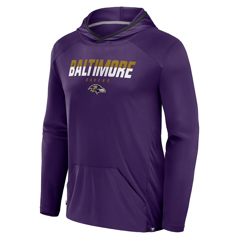 T-shirt à manches longues et capuche pour homme Fanatics Purple Baltimore Ravens Transitional Defender