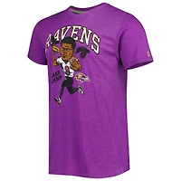 Men's Homage Lamar Jackson Heathered Heather Purple Baltimore Ravens Caricature Player Tri-Blend T-Shirt
