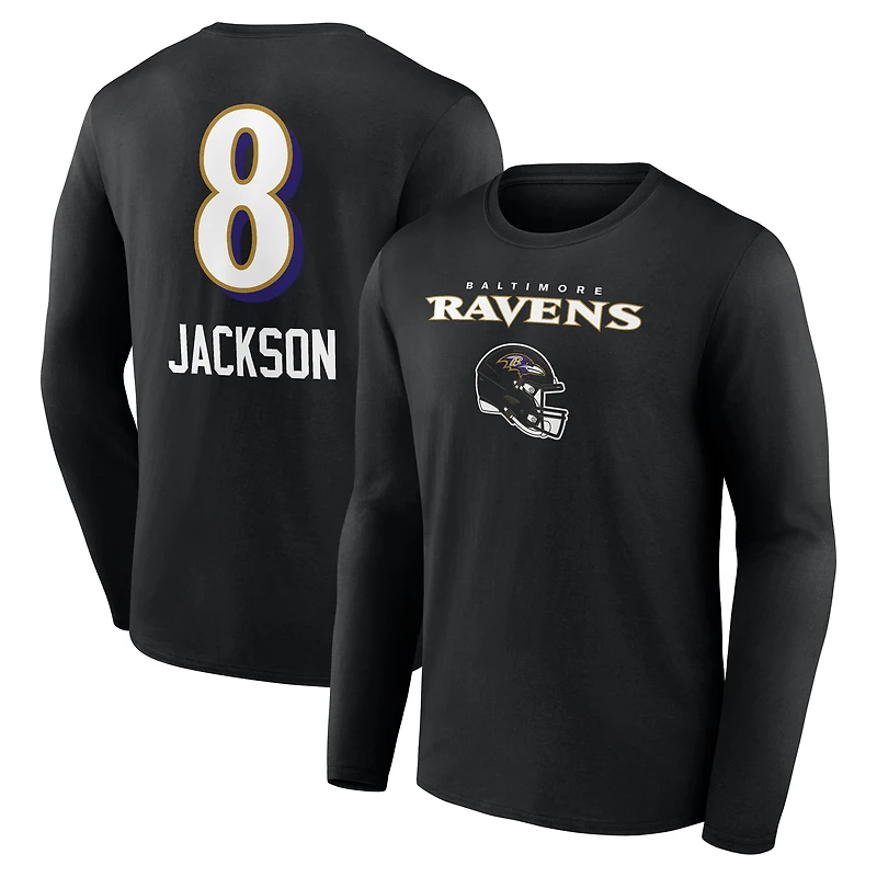 Men's Lamar Jackson Black Baltimore Ravens Team Wordmark Name & Number Long Sleeve T-Shirt