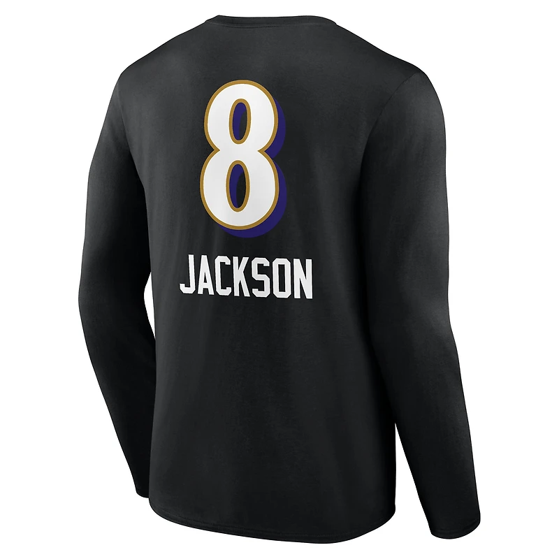Men's Lamar Jackson Black Baltimore Ravens Team Wordmark Name & Number Long Sleeve T-Shirt