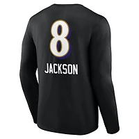 Men's Lamar Jackson Black Baltimore Ravens Team Wordmark Name & Number Long Sleeve T-Shirt
