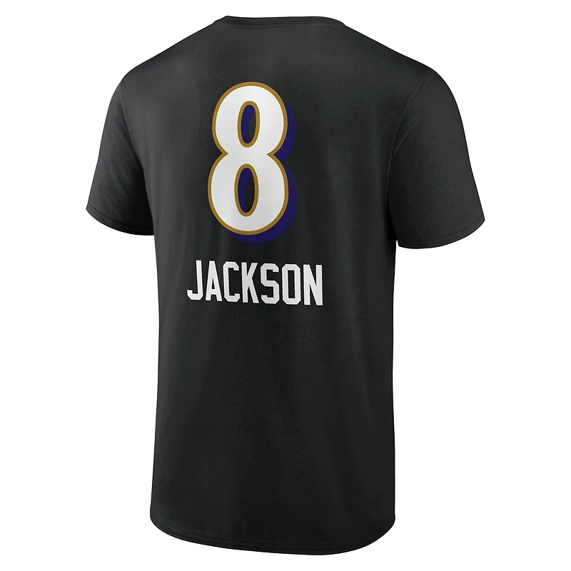 T-shirt noir pour homme Lamar Jackson avec nom et numéro de l'équipe des Baltimore Ravens