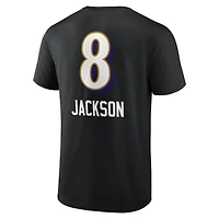 T-shirt noir pour homme Lamar Jackson avec nom et numéro de l'équipe des Baltimore Ravens