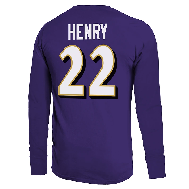 T-shirt à manches longues pour hommes Majestic Threads Derrick Henry violet Baltimore Ravens nom et numéro