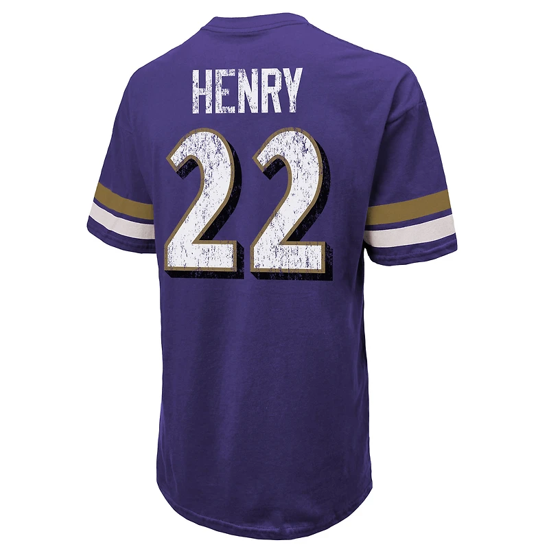 T-shirt surdimensionné avec nom et numéro pour hommes Majestic Threads Derrick Henry violet Baltimore Ravens