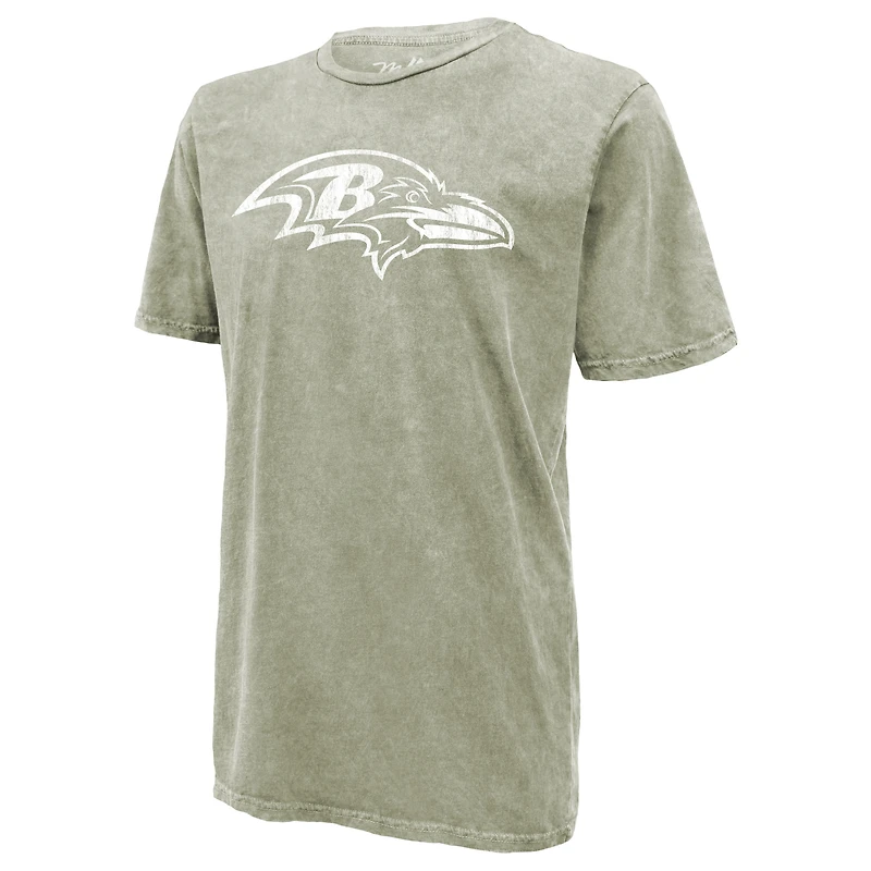 Men's Majestic Threads Lamar Jackson Moss Green Baltimore Ravens Mineral Wash Name & Number T-Shirt