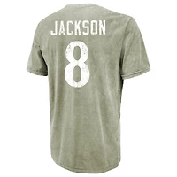T-shirt Majestic Threads Lamar Jackson vert mousse Baltimore Ravens, délavage minéral, nom et numéro