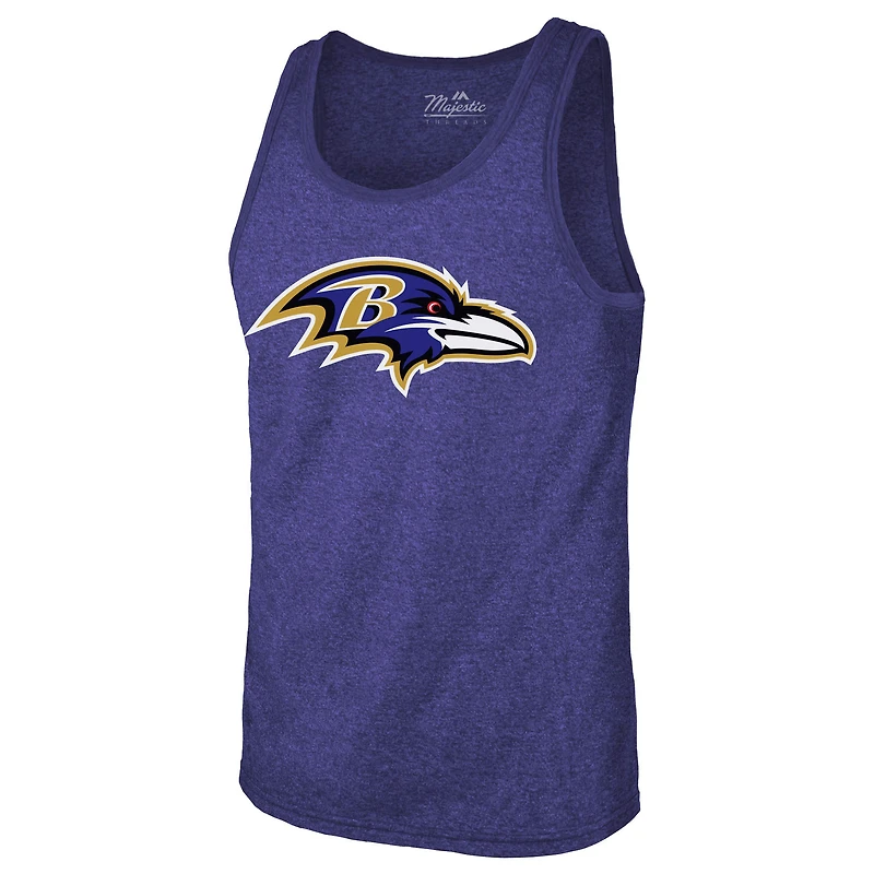 Débardeur violet pour hommes Majestic Threads Lamar Jackson Baltimore Ravens Tri-Blend Nom et numéro du joueur
