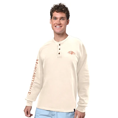 Men's Margaritaville Cream Baltimore Ravens Five O'Clock Henley Long Sleeve T-Shirt