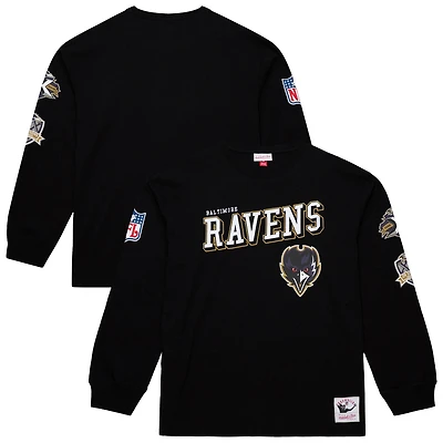 T-shirt à manches longues Mitchell & Ness noir pour homme, logo vintage du camp d'entraînement des Baltimore Ravens