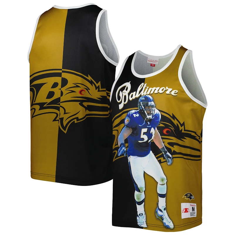 Débardeur pour homme Mitchell & Ness Ray Lewis Noir/Or Baltimore Ravens Retired Player Graphic