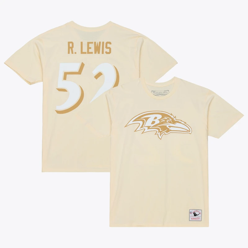 Men's Mitchell & Ness Ray Lewis Cream Baltimore Ravens Sandman Name Number T-Shirt