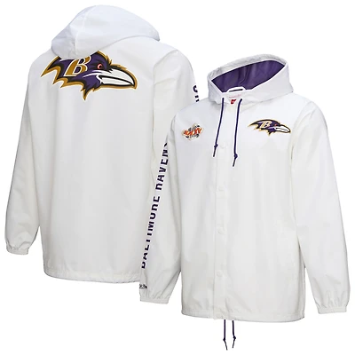 Men's Mitchell & Ness  White Baltimore Ravens Vintage Logo Coaches Full-Snap Hoodie Jacket