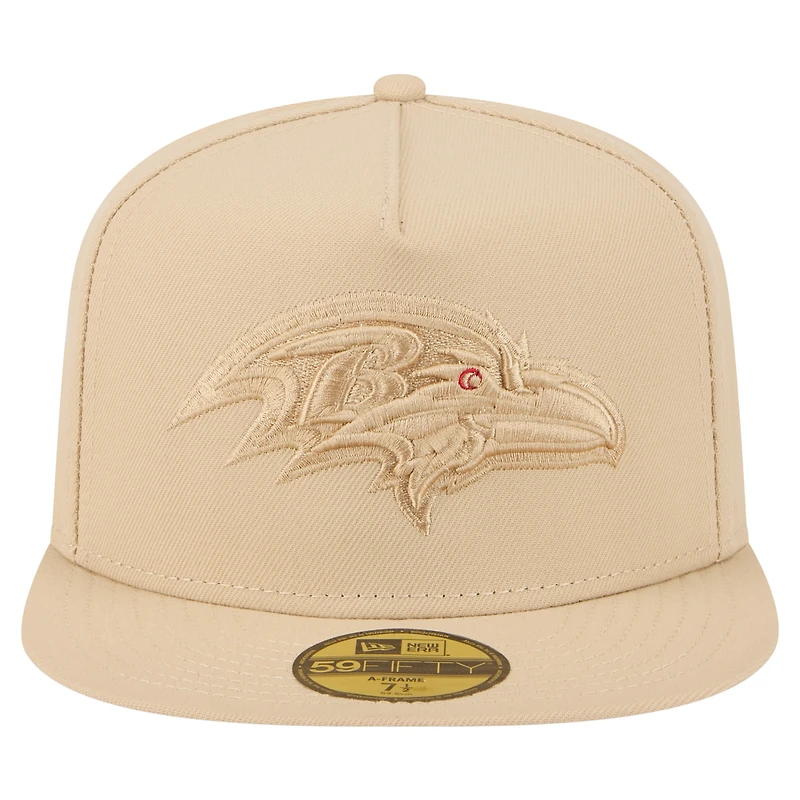 Casquette ajustée A-Frame 59FIFTY beige clair pour homme des Baltimore Ravens de New Era