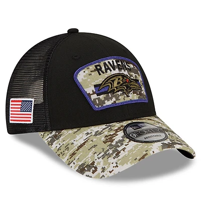 Men's New Era Black/Camo Baltimore Ravens 2021 Salute To Service - Trucker 9FORTY Snapback Adjustable Hat