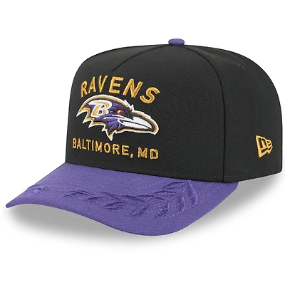 Casquette snapback 9FIFTY A-Frame noire/violette pour homme des Baltimore Ravens, draft NFL 2025, New Era