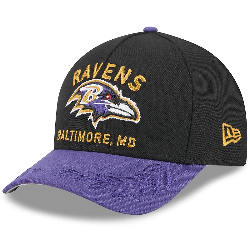 Men's New Era Black/Purple Baltimore Ravens 2025 NFL Draft 9FORTY M-Crown A-Frame Adjustable Hat