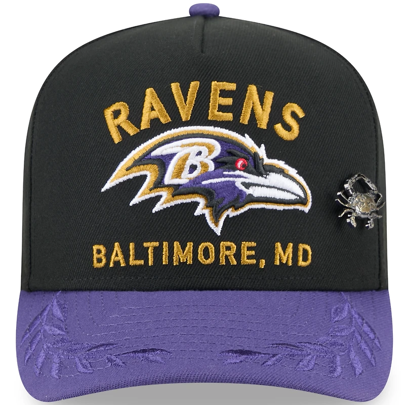 Men's New Era Black/Purple Baltimore Ravens 2025 NFL Draft On Stage A-Frame 59FIFTY Fitted Hat