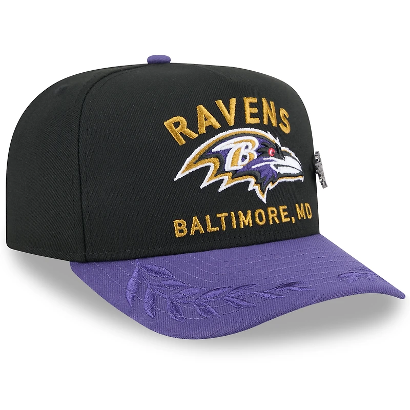 Men's New Era Black/Purple Baltimore Ravens 2025 NFL Draft On Stage A-Frame 59FIFTY Fitted Hat