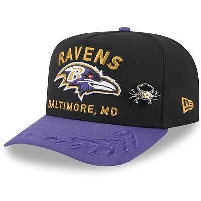 Men's New Era Black/Purple Baltimore Ravens 2025 NFL Draft On Stage A-Frame 59FIFTY Fitted Hat