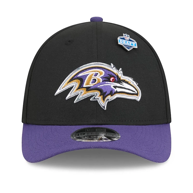 Casquette New Era Flex noire et violette Baltimore Ravens, édition spéciale NFL Draft 2026, modèle 39THIRTY M-Crown