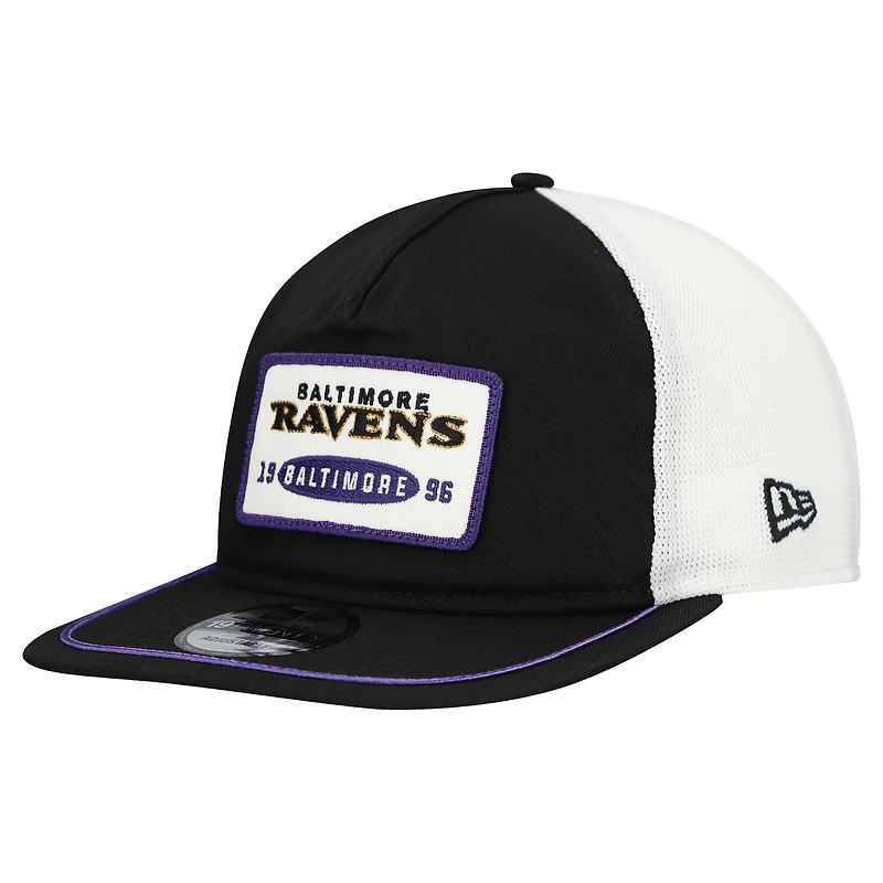 Men's New Era Black/White Baltimore Ravens Patch 19TWENTY Adjustable Hat