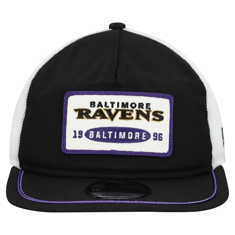 Casquette ajustable New Era 19TWENTY noire/blanche pour homme, avec patch Baltimore Ravens