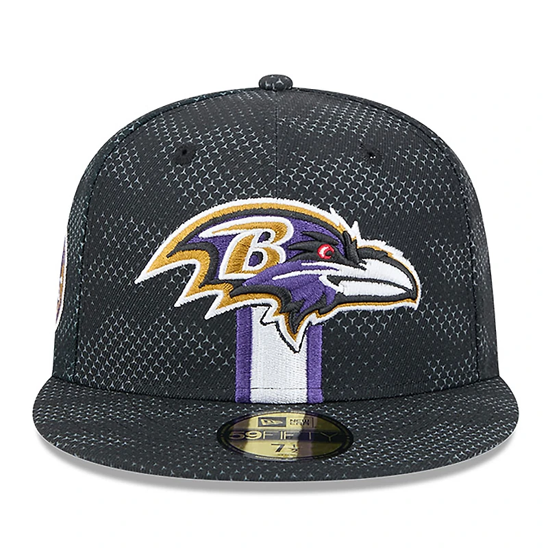 Casquette ajustée 59FIFTY New Era pour hommes des Ravens de Baltimore 2024 Sideline, noire