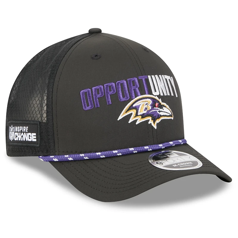 Casquette ajustable New Era noire Baltimore Ravens 2025 Inspire Change 9FORTY M-Crown pour homme