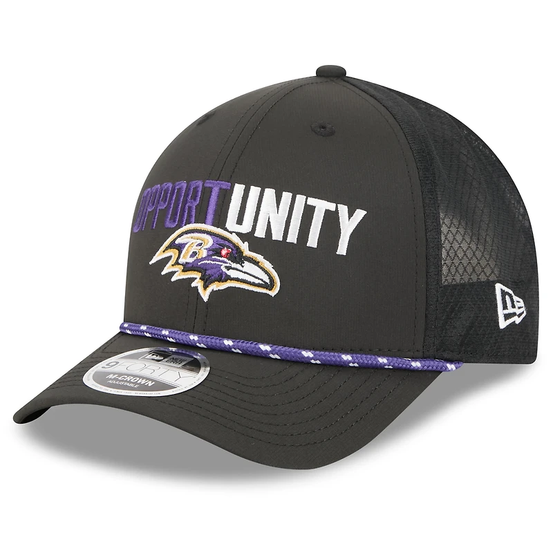 Casquette ajustable New Era noire Baltimore Ravens 2025 Inspire Change 9FORTY M-Crown pour homme